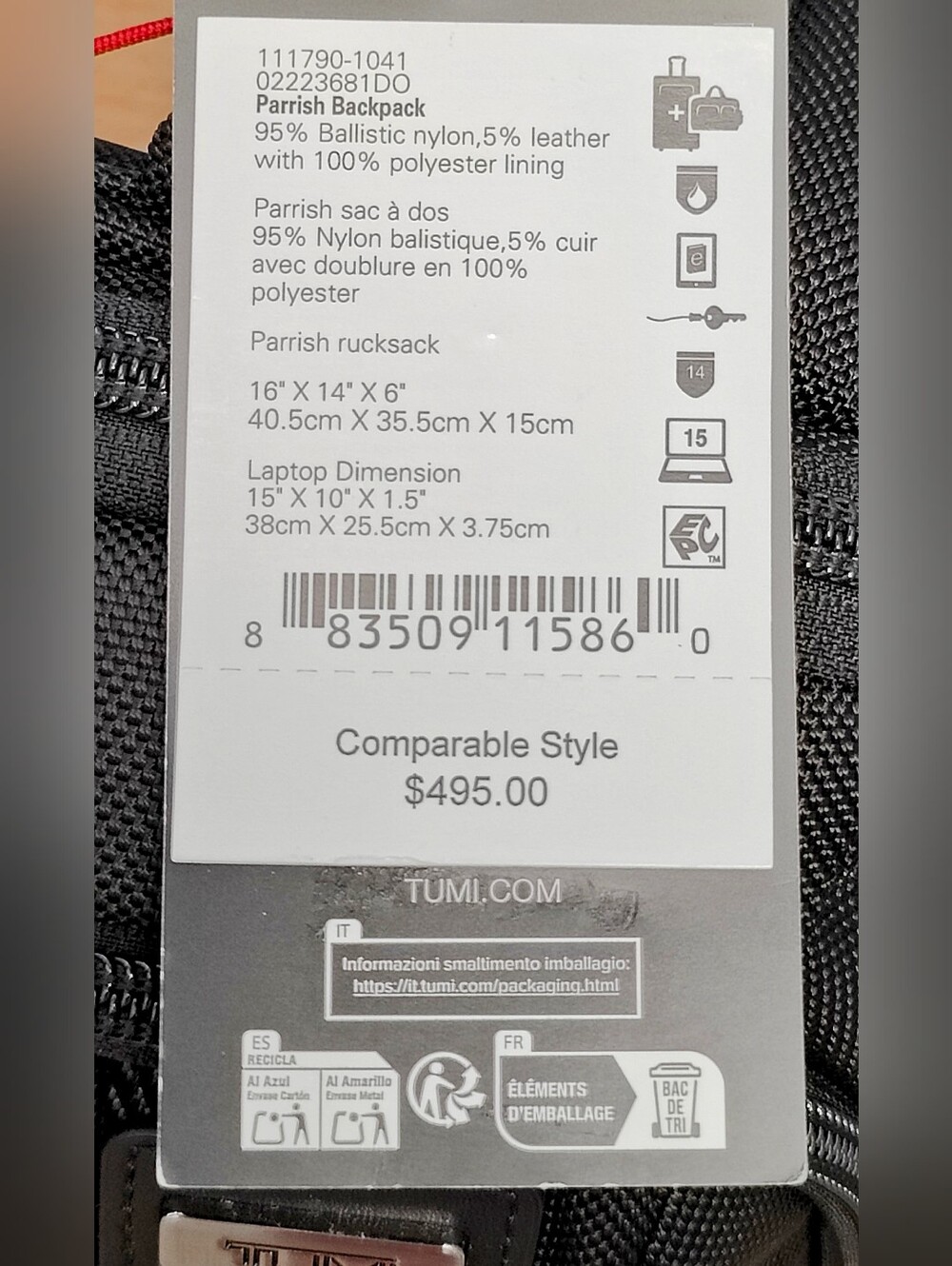 ✨NWT Tumi Fremont Parrish Backpack (Black) FREE SHIPPING!!! - Picture 2 of 11